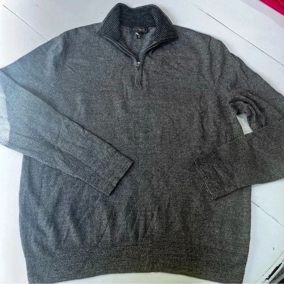 Express extra fine merino wool 1/4 zip sweater‎ pull over black gray mens XL - Picture 3 of 8